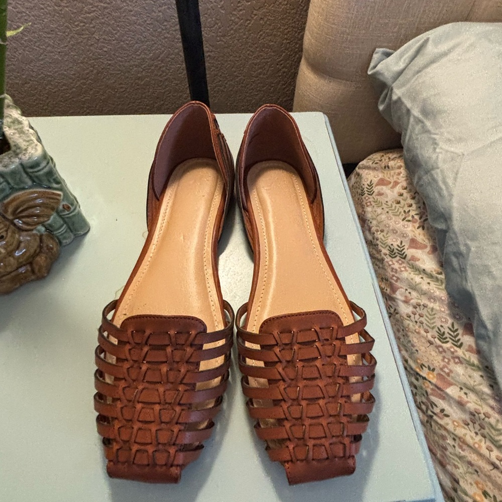 JustFab Brown Woven Leather Loafers